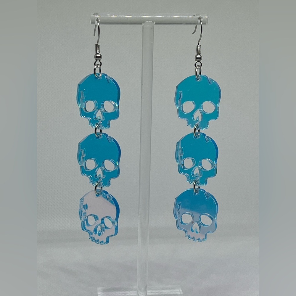 Blue Skull Earrings Acrylic Goth Punk Dangle costume Halloween Spooky Jewelry